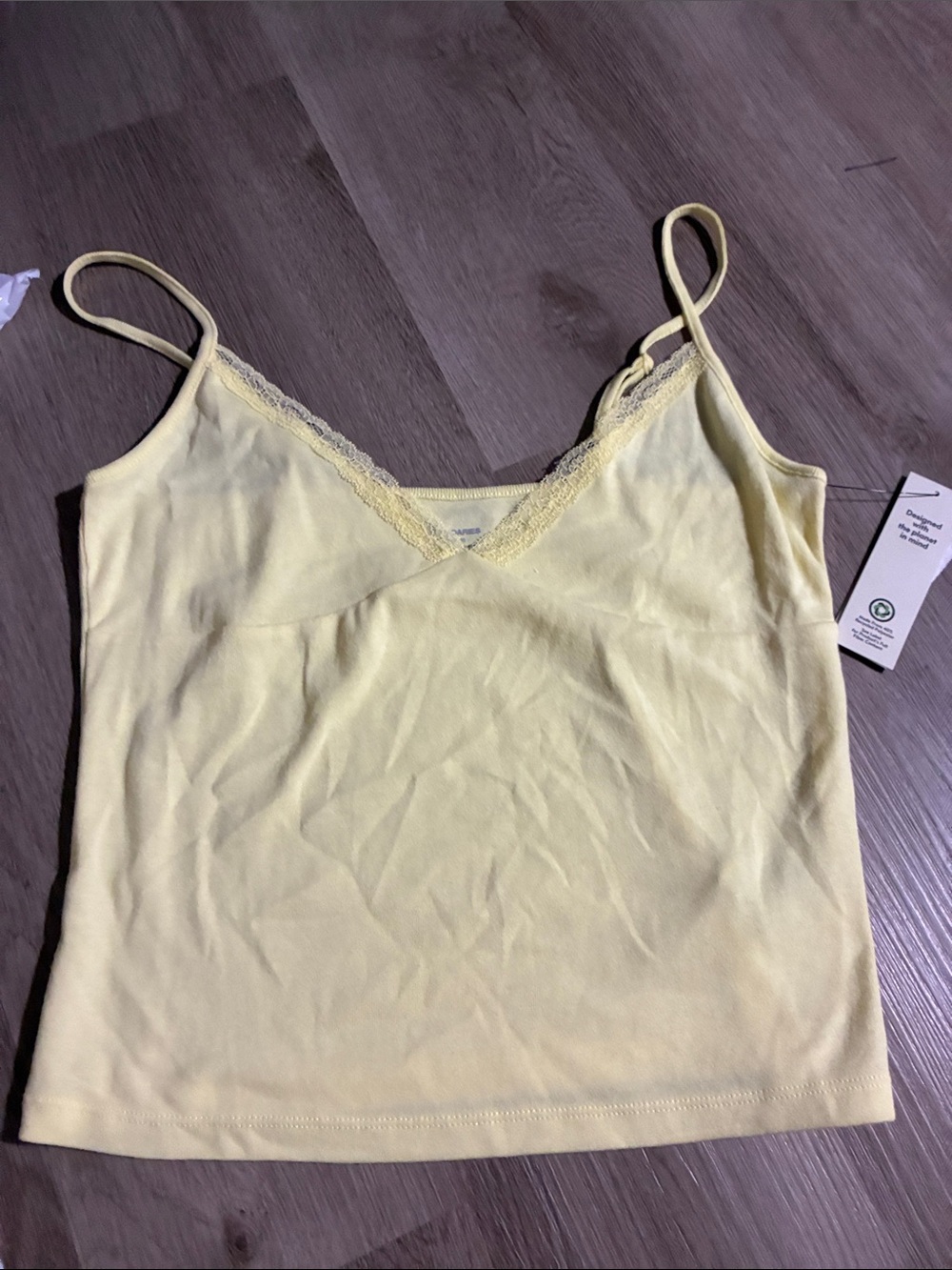 No Boundaries Pale Yellow Lace-Trim Tank Top